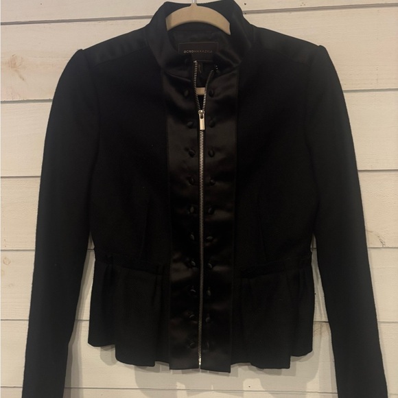 BCBG MaxAzria Peplum Jacket Black Satin-Trimmed Wool
Size Small - Picture 1 of 13